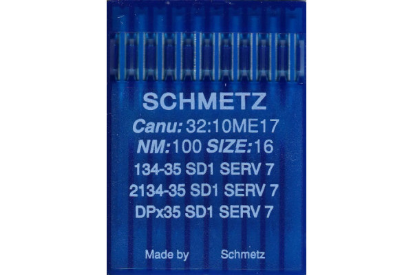 134x35SD1 SERV7 №100 Schmetz canu:32:10ME17 Иглы швейные *20607* круглое остриё с небольшой трёхгранной режущей верхушкой 134x35SD1 SERV7 №100 Schmetz canu:32:10ME17 Иглы швейные *20607* круглое остриё с небольшой трёхгранной режущей верхушкой