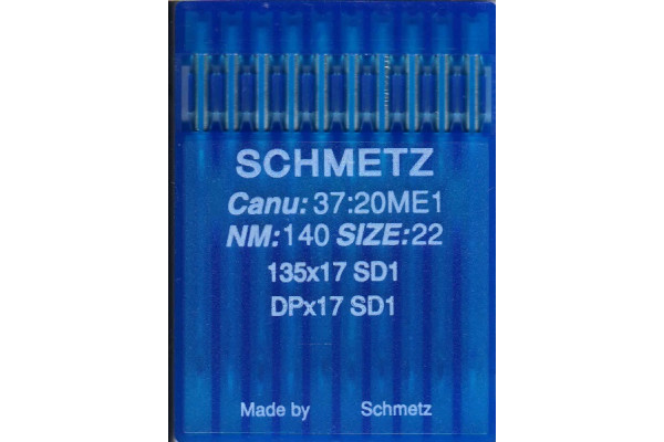 DPx17SD1 №140  Schmetz canu:37:20 ME1 Иглы швейные *20474* круглое остриё с небольшой трёхгранной режущей верхушкой +++++