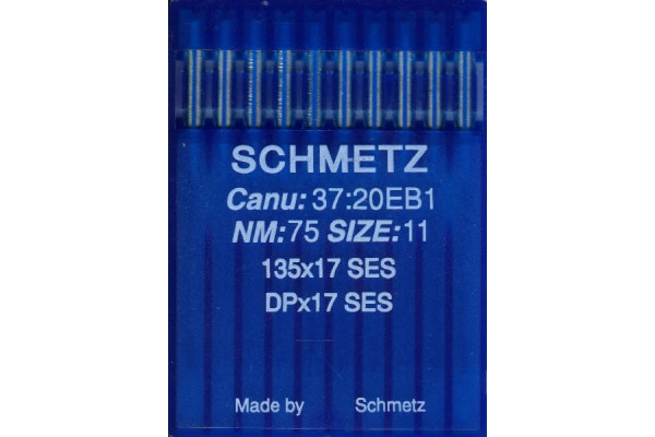 DPx17 SES № 75  Schmetz canu:37:20 EB1 Иглы швейные *20499* (135x17 / SY3355) для трикотажа +++++