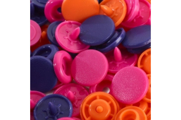 Кнопки Джерси Prym Love Color Snaps 12 мм 30шт (пластик) цвет оранжевый/розовый/фиолетовый 393006 *17120* предназначены для легких тканей, трикотажа