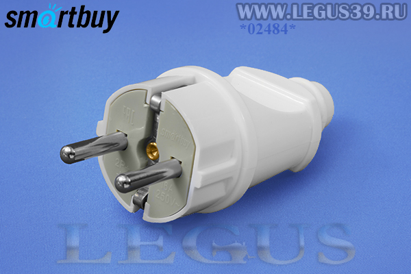 Вилка прямая 220V с з/к белая 16А 250В SBE-16-P01-w SmartBuy *02484* арт.МЕ2138246