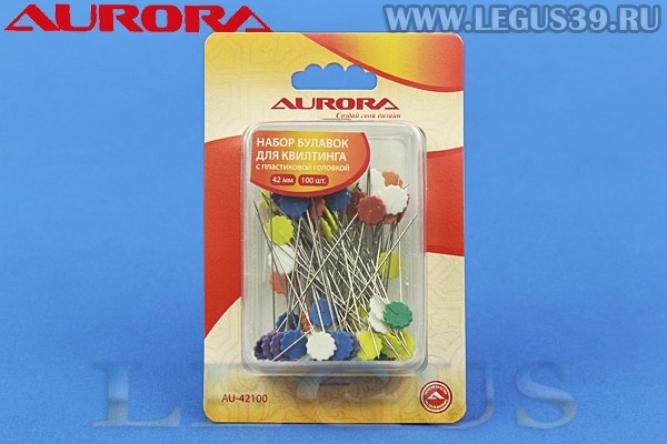 Булавки для квилтинга с пластиковой плоской головкой, 42мм, 100шт/уп (набор) Aurora AU-42100 *03778* (45г)