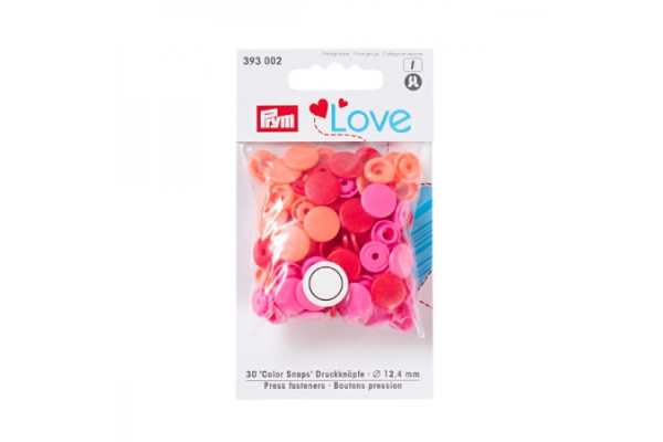 Кнопки Джерси Prym Love Color Snaps 12 мм 30шт (пластик) цвет красный/розовый 393002 *17116* предназначены для легких тканей, трикотажа