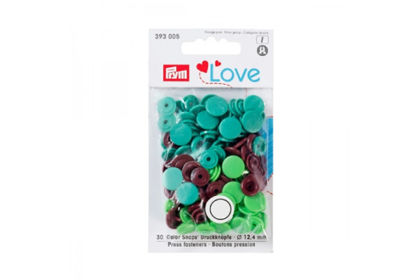 Кнопки Джерси Prym Love Color Snaps 12 мм 30шт (пластик) цвет зеленый/коричневый 393005 *17119* предназначены для легких тканей, трикотажа