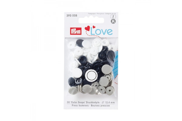 Кнопки Джерси Prym Love Color Snaps 12 мм 30шт (пластик) цвет белый/серый/морская волна 393008 *17121* предназначены для легких тканей, трикотажа