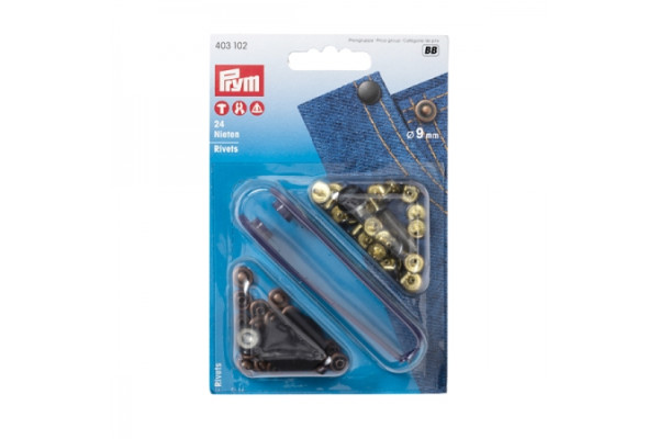 Хольнитены Prym 9мм 24шт 403102 цвет: медно-коричневый (латунь) *17126* клёпки металлические для укрепления углов карманов с приспособлением для установки