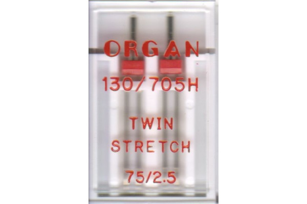 130/705H двойная швейная игла стрейч № 75/2,5  Organ art. 5102056 TWIN STRETCH  *03635* (7г)