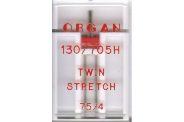 130/705H двойная швейная игла стрейч № 75/4  Organ  art. 5102057 TWIN STRETCH  *03152* (7г)