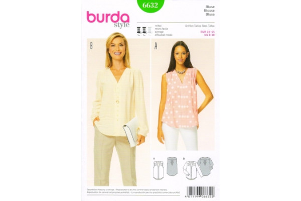 Выкройка Burda  6632  Женская (блузы-топы-туники) *14754* (90г)