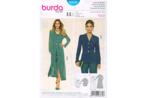 Выкройка Burda  6870  Женская (жилеты-жакеты-пальто) *13541* (90г)