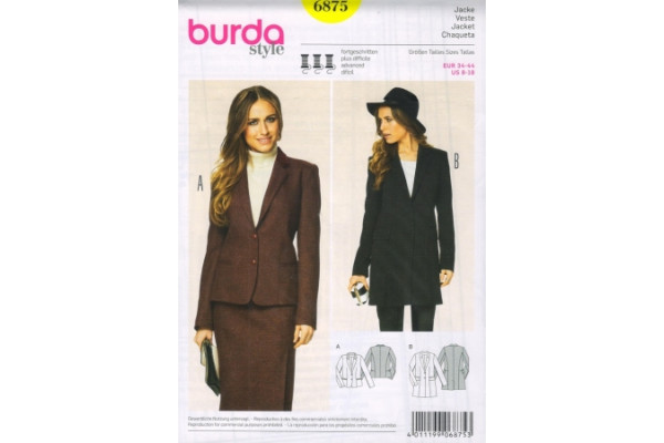 Выкройка Burda  6875  Женская (жилеты-жакеты-пальто) *13542* (90г)