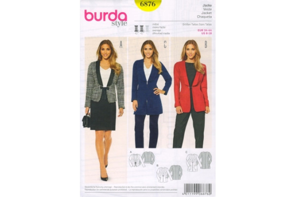 Выкройка Burda  6876  Женская (жилеты-жакеты-пальто) *13543* (90г)