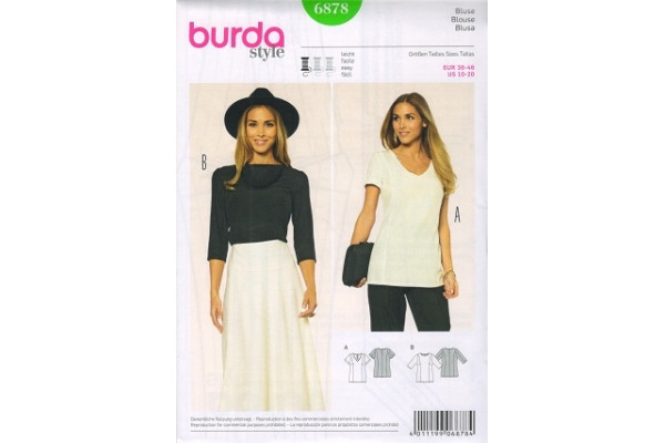 Выкройка Burda  6878  Женская (блузы-топы-туники) *13536* (90г)