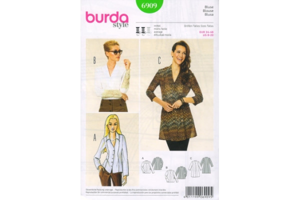 Выкройка Burda  6909   Женская  (блузы-топы-туники)       *12722*