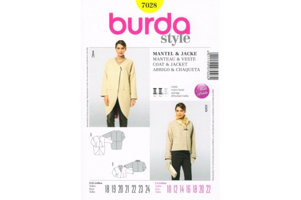 Выкройка Burda  7028   Женская (жилеты-жакеты-пальто)       *12823*