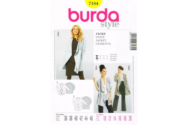 Выкройка Burda  7184  Женская (жилеты-жакеты-пальто)       *12940*