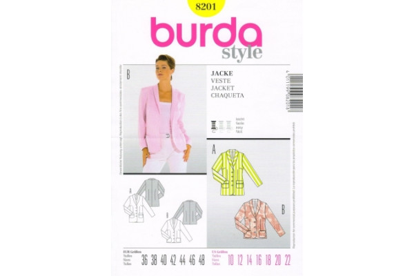 Выкройка Burda  8201  Женская (жилеты-жакеты-пальто)       *13040*