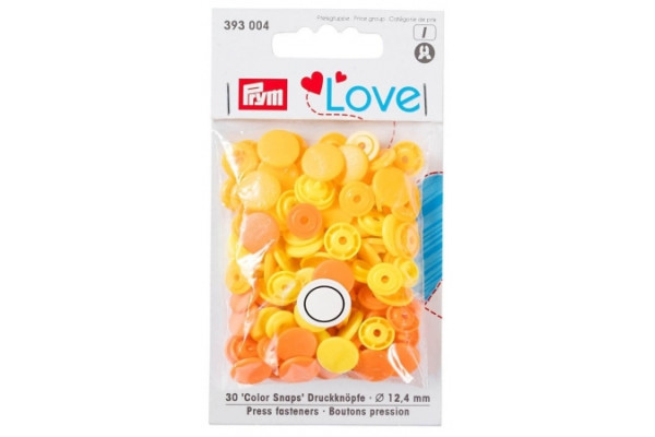 Кнопки Джерси Prym Love Color Snaps 12 мм 30шт (пластик) цвет желтый/оранжевый 393004 *17118* предназначены для легких тканей, трикотажа
