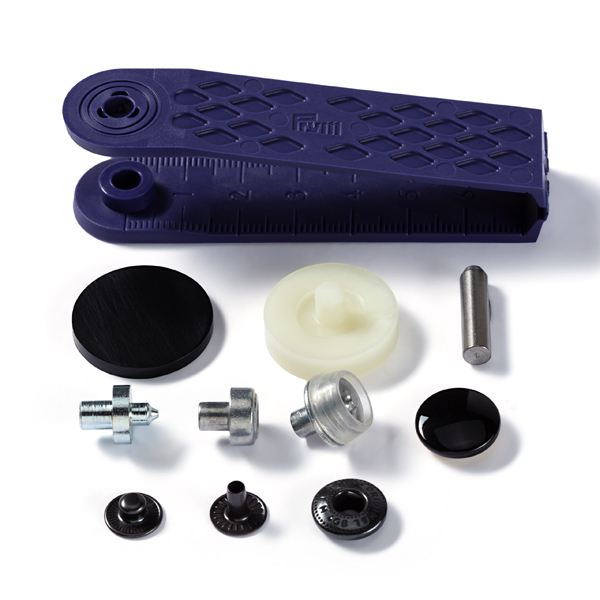 Кнопки 390307 для одежды Prym ANORAK 15 мм 10 штук, цвет: черный (хром), латунь с приспособлением для установки, для тканей средней плотности