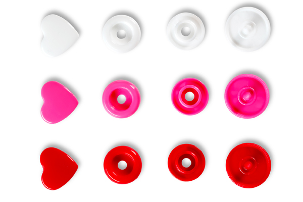Кнопки 393031 Джерси Prym Love Color Snaps "Сердце" 12 мм 30 штук, (пластик) цвет: красный/белый/розовый предназначены для легких тканей, трикотажа