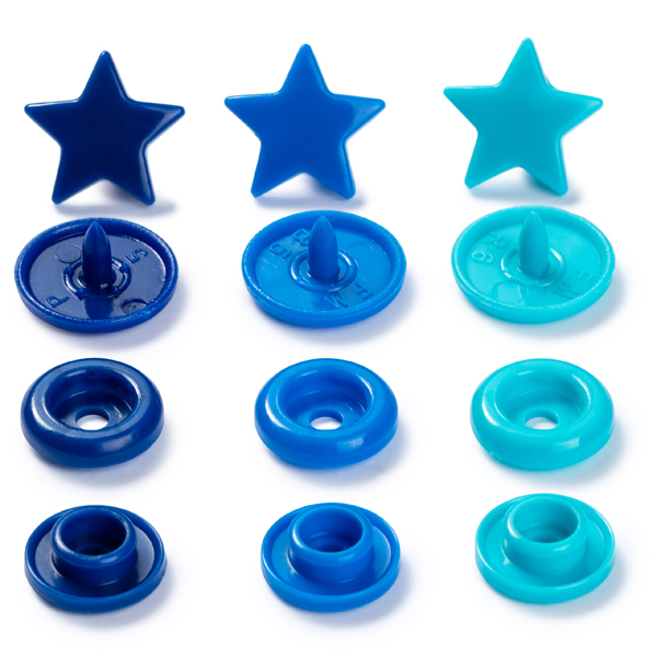 Кнопки 393060 Джерси Prym Love Color Snaps "Звезда" 12 мм 30 штук, (пластик) цвет: синий/бирюза/чернильн предназначены для легких тканей, трикотажа