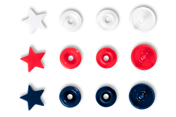 Кнопки 393061 Джерси Prym Love Color Snaps "Звезда" 12 мм 30 штук, (пластик) цвет красный/белый/синий предназначены для легких тканей, трикотажа
