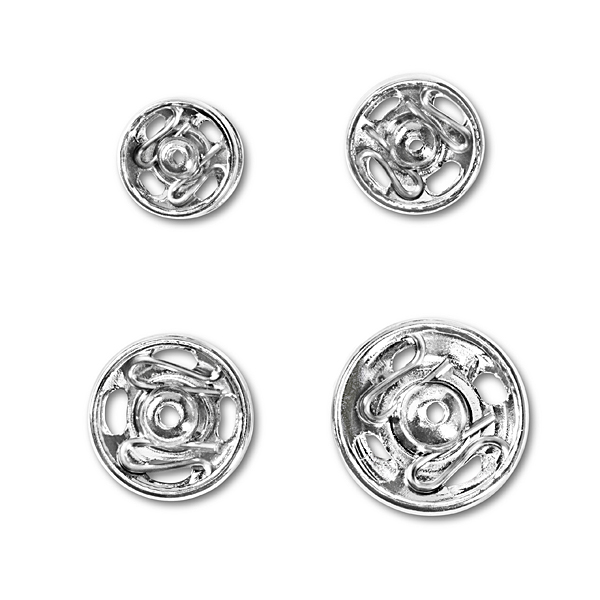 Кнопки 341270 пришивные Prym 6-11 мм 20 штук, цвет: серебро (никель), латунь (нержавеющие) вид потайной застежки при пошиве рубашек, юбок, блуз