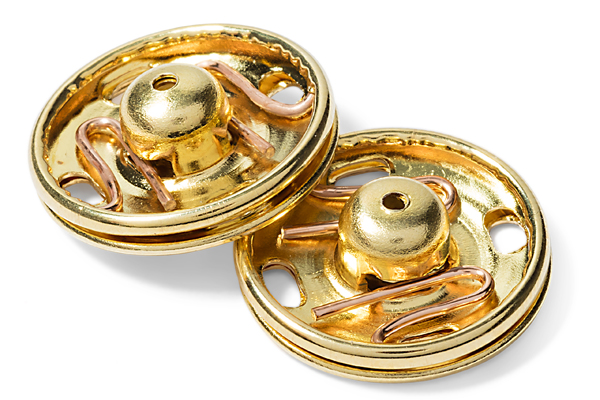 Кнопки 341811 пришивные Prym 17 мм 4 штуки, цвет: золото, латунь (нержавеющие) вид потайной застежки при пошиве рубашек, юбок, блуз